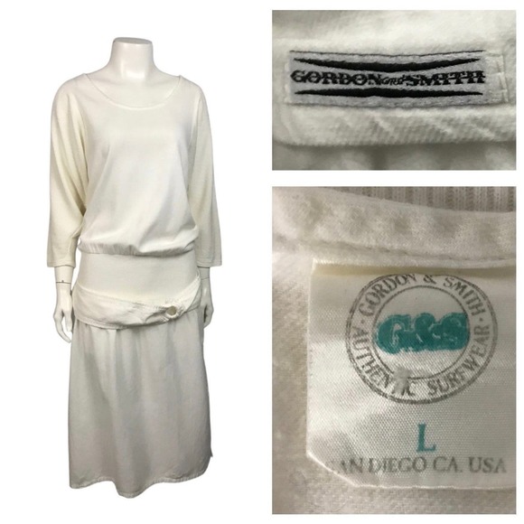 1980s G&S Skate White Cotton Sweater Dress Surf Beach Cover / Women’s Large * - Picture 1 of 4